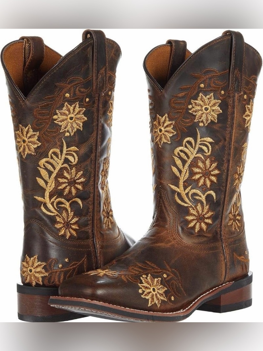 Laredo Cowboy Boots Secret Garden Leather Brown Women New